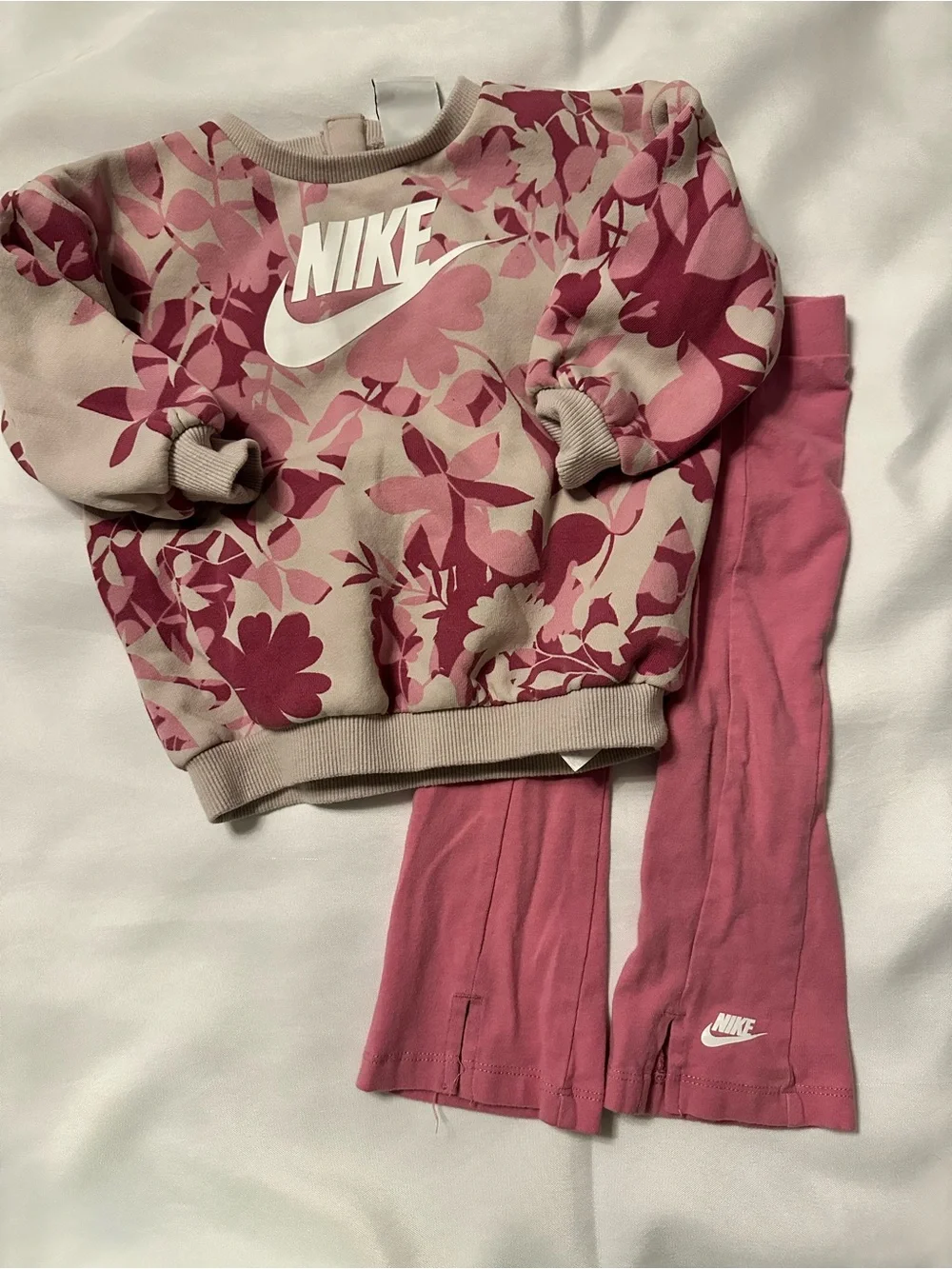 Nike Girls Pink Floral Sweatshirt with Solid Pink Leggings Set